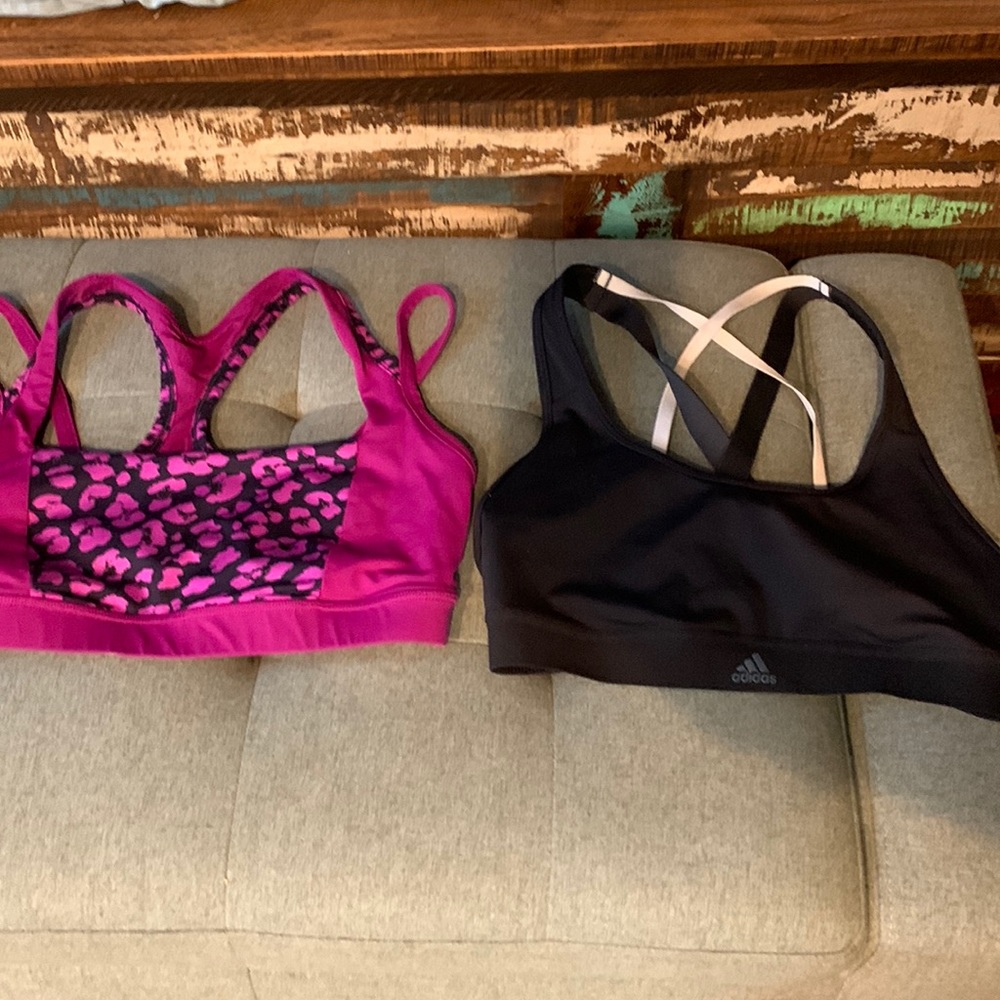 Set of 2 sports bras one adidas and one unsure of brand as missing tag